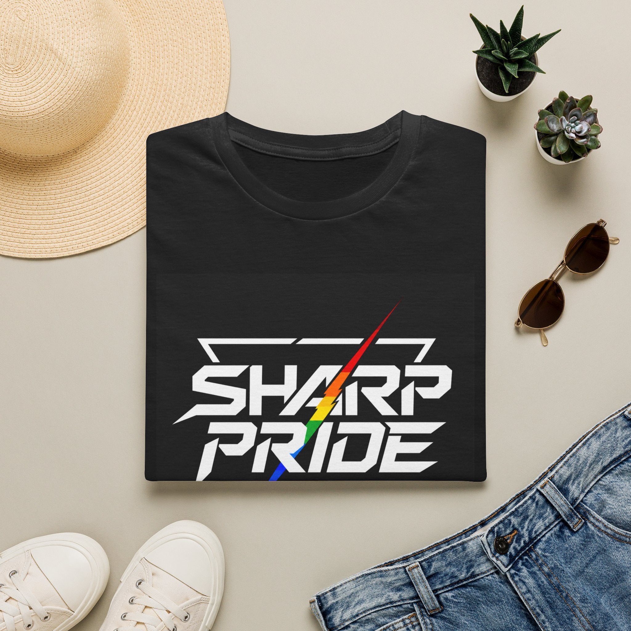Sharp Pride T-Shirt Rainbow Lightning – Vorderseite – 161.sharp