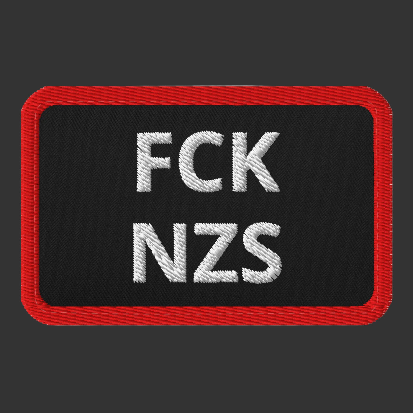 161.SHARP FCK NZS Klett-Patch — Bestickter Tactical-Patch, schwarz mit rotem Rand, Vorderseite